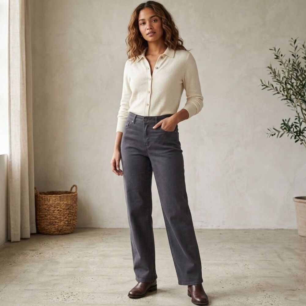 Faherty Endless Stretch Organic Cotton Pants Womens 26 Charcoal Straight Leg